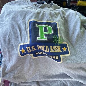 U.S. Polo Assn. Gray Tee with Green and Blue Accents